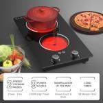 GIHETKUT Electric Cooktop,110V 2100W Electric Stove Top with Knob Control, 10 Power Levels, Kids Lock & Timer, Hot Surface Indicator, Overheat Protection,Built-in Radiant Double induction cooktop