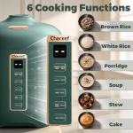 CHACEEF Mini Rice Cooker 2 Cups Uncooked, 1.2L Rice Cooker Small, Portable Non-Stick Small Travel Rice Maker, BPA Free, Smart Control Multifunction Cooker with 24 Hours Timer Delay & Keep Warm Function, Green