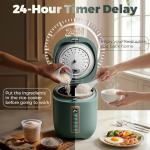 CHACEEF Mini Rice Cooker 2 Cups Uncooked, 1.2L Rice Cooker Small, Portable Non-Stick Small Travel Rice Maker, BPA Free, Smart Control Multifunction Cooker with 24 Hours Timer Delay & Keep Warm Function, Green