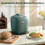 CHACEEF Mini Rice Cooker 2 Cups Uncooked, 1.2L Rice Cooker Small, Portable Non-Stick Small Travel Rice Maker, BPA Free, Smart Control Multifunction Cooker with 24 Hours Timer Delay & Keep Warm Function, Green