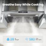 VIKIO HOME Wall Mount Range Hood 30 inch, 580 CFM, Ducted/Ductless Convertible, Stainless Steel Kitchen Vent Hood with 3-Speed Fan and LED Lights