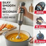 Mueller Multistick 5-in-1 Immersion Blender Handheld, 12 Speed Hand Mixer - Turbo Boost, Heaviest Duty Copper Motor, Titanium Blades Hand Blender, Milk Frother Wand, Whisk, Beaker, Chopper, Grey
