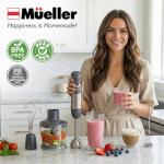 Mueller Multistick 5-in-1 Immersion Blender Handheld, 12 Speed Hand Mixer - Turbo Boost, Heaviest Duty Copper Motor, Titanium Blades Hand Blender, Milk Frother Wand, Whisk, Beaker, Chopper, Grey