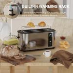 Anfilank Toaster 4 Slice Long Extra Wide Slot 1.5" with Countdown Timer, 6 Browning Settings, Built-in Warming Rack, Bagel/Cancel/Defrost Functions, Removable Crumb Tray-Stainless Steel