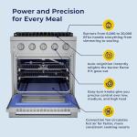 Hauslane 30" Gas Range in Stainless Steel, 4 Burners up to 20,000 BTU 4.2 cu. ft., Convection Oven with 5 Rack Positions, 5-Year Warranty, Convertible NG/LP Cool-Touch Triple-Layer Door