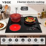 VBGK Electric Cooktop,24 inch 220V Stove Top,Touch and Knob Control,LED,9 Power Levels, Kids Lock &Timer,Overheat Protection,5000W 3 burner electric cooktop.