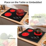 VBGK Electric Cooktop,24 inch 220V Stove Top,Touch and Knob Control,LED,9 Power Levels, Kids Lock &Timer,Overheat Protection,5000W 3 burner electric cooktop.