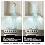 SOONYE 450 CFM 30 inch Range Hood, Stainless Steel Wall Mount Vent Hood, Convertible to Ductless/Ducted with LED Lights, 3 Speed Exhaust Fan