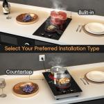 Zarbaco 2 Burner Electric Cooktop 120V, 1800W Radiant Electric Stove Top with Countertop & Built-in Design, 12 inch Knob Control Ceramic Cooktop with Safety Lock, 9 Level Power, 99 Min Timer - Plug in