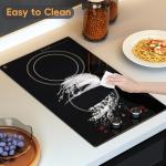 Zarbaco 2 Burner Electric Cooktop 120V, 1800W Radiant Electric Stove Top with Countertop & Built-in Design, 12 inch Knob Control Ceramic Cooktop with Safety Lock, 9 Level Power, 99 Min Timer - Plug in