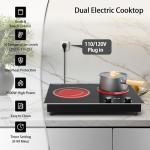 VBGK Electric Cooktop,2100W Built-in & Countertop 2 Burner Electric Cooktop,Electric Stove Top with10 Heating Level, Timer & Kid Safety Lock, LED Knob Touch Control Electric Burner with Plug