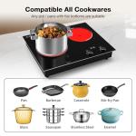 VBGK Electric Cooktop,2100W Built-in & Countertop 2 Burner Electric Cooktop,Electric Stove Top with10 Heating Level, Timer & Kid Safety Lock, LED Knob Touch Control Electric Burner with Plug