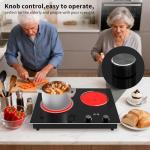 VBGK Electric Cooktop,2100W Built-in & Countertop 2 Burner Electric Cooktop,Electric Stove Top with10 Heating Level, Timer & Kid Safety Lock, LED Knob Touch Control Electric Burner with Plug