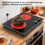VBGK Electric Cooktop,2100W Built-in & Countertop 2 Burner Electric Cooktop,Electric Stove Top with10 Heating Level, Timer & Kid Safety Lock, LED Knob Touch Control Electric Burner with Plug