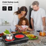 VBGK Electric Cooktop,2100W Built-in & Countertop 2 Burner Electric Cooktop,Electric Stove Top with10 Heating Level, Timer & Kid Safety Lock, LED Knob Touch Control Electric Burner with Plug