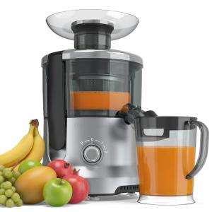 NEWBULIG Centrifugal Juicer, 600W Juicer Machine with Feed Chute & 17,000 RPM, 3-Speed Juice Extractor for Whole Fruits Vegetables, Easy to Clean, BPA-Free, Silver