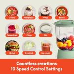 bella 10 Speed Countertop Blender, Juicer & Smoothie Maker, Fits-anywhere™ Kitchenware, Slim Flip & Store Design, Dishwasher Safe 48oz Capacity Pitcher & Lid, Stainless Steel Blade, 450 Watt, Seaglass