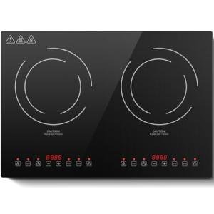 Induction Cooktop with 2 Burners, Horizontal Electric Stove, Built-In Induction Cooker, 1800W Sensor Touch Electric Cooktop, 18 Power Levels, Timer, Safety Lock, 120V, 20 Inch