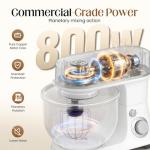 800W Stand Mixer with 5.3QT Bowl, 6-Speed with Pulse Electric Kitchen Mixer, Food Mixer with Dough Hook, Whisk, Beater Tilt-Head & Non-Slip Base for Cookie, Cake, Bread & Baking-White