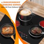 4 Burner Electric Cooktop, TOPWISH 24 Inch, Built-in Electric Stove Top, 220-240v Radiant Cooktop with Child Lock, Touch Control, Residual Heat Indicator, Overheat Protection, Hard Wire (No Plug)