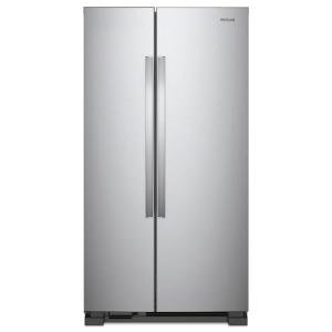 Whirlpool 33 Inch Freestanding Side by Side Refrigerator with 21.72 Cu. Ft. Total Capacity, Adjustable Gallon Door Bins, LED Interior Lighting, Hidden Hinges, Frameless Glass Shelves, Stainless Steel