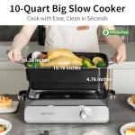 Slow Cooker 10-Quart - PFOA-Free Ceramic Coating, Oven Safe to 450°F | Keep Warm Function for Large Family Gatherings (Includes Silicone Spoon)