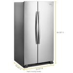 Whirlpool 33 Inch Freestanding Side by Side Refrigerator with 21.72 Cu. Ft. Total Capacity, Adjustable Gallon Door Bins, LED Interior Lighting, Hidden Hinges, Frameless Glass Shelves, Stainless Steel