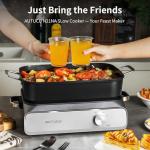 Slow Cooker 10-Quart - PFOA-Free Ceramic Coating, Oven Safe to 450°F | Keep Warm Function for Large Family Gatherings (Includes Silicone Spoon)