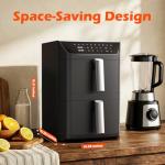 Dual Basket Air Fryer, 12.6QT Family-Size for 10–12 People, XL Basket for 6LB Whole Chicken, DoubleStack Compact Design, 10-in-1 Functions with Reheat, Dehydrate & SyncFinish, Dishwasher-Safe, Black