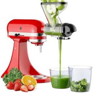 FOCOllK Masticating Juicer Attachment for KitchenAid Stand Mixer - Cold Press Dual Feed Chute Accessory, Slow Juicing Parts for Fruits & Vegetables