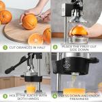 Zulay Kitchen Cast-Iron Orange Juice Squeezer - Heavy-Duty, Easy-to-Clean, Professional Citrus Juicer - Durable Stainless Steel Lemon Squeezer - Sturdy Manual Citrus Press & Orange Squeezer (Black)