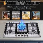 Kyerbaino Gas Cooktop 30 Inch, Stainless Steel 5 Burners Gas Stovetop Built-in LPG/NG Convertible Gas Cooktop Dual Fuel Sealed Gas Stove