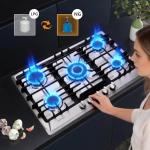 Kyerbaino Gas Cooktop 30 Inch, Stainless Steel 5 Burners Gas Stovetop Built-in LPG/NG Convertible Gas Cooktop Dual Fuel Sealed Gas Stove