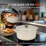 Overmont Enameled Cast Iron Dutch Oven - 5QT Pot with Lid Cookbook & Cotton Potholders - Heavy-Duty Cookware for Braising, Stews, Roasting, Bread Baking Cream white