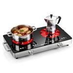 Cooksir 2 Burner Electric Cooktop - 24 Inch Portable Electric Stove Top 110V, 2000W Countertop Double Burner Ceramic Cooktop with LCD Control Panel, Child Lock, Timer, Knob Control with Outlet Plug