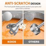 KOIOS Immersion Blender, 1000W Anti-scratch 3-in-1 Hand Blender, Upgraded 12 Speed Stainless Steel Blade Stick Blenders with Turbo Mode, Whisk and Milk Frother, Non-BPA