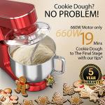 COOKLEE Stand Mixer, 9.5 Qt. 660W 10-Speed Electric Kitchen Mixer with Dishwasher-Safe Dough Hooks, Flat Beaters, Wire Whip & Pouring Shield Attachments for Most Home Cooks, Ruby Red