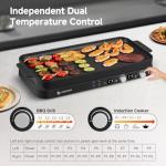 AMZCHEF Double Induction Cooktop with Removable Griddle Pan Non-stick, 1800W 2 burner Portable Induction Stove With Sensor Touch 9 Power Levels, 99 Min Timer, Black