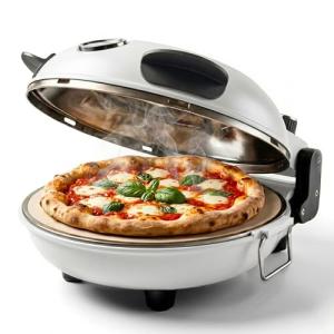 Cook With Color Electric Indoor Pizza Oven – Crispy Crust Countertop Pizza Maker, Heats up to 800˚F, 12 Inch Ceramic Stone, Dual Temperature Control Knobs, Bamboo Peel Included, Off White