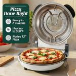 Cook With Color Electric Indoor Pizza Oven – Crispy Crust Countertop Pizza Maker, Heats up to 800˚F, 12 Inch Ceramic Stone, Dual Temperature Control Knobs, Bamboo Peel Included, Off White