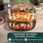 Cook With Color Electric Indoor Pizza Oven – Crispy Crust Countertop Pizza Maker, Heats up to 800˚F, 12 Inch Ceramic Stone, Dual Temperature Control Knobs, Bamboo Peel Included, Off White