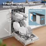 Midea MDF18A1AWW Built-in Dishwasher with 8 Place Settings, 6 Washing Programs, Stainless Steel Tub, Heated Dry, Energy Star, White
