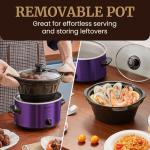 Elite Gourmet MST-275XP Electric Oval Slow Cooker, 2Qt Capacity, Purple