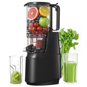 Cold Press Juicer, Juicer Machines with 5.3" Wide Feed Chute, Slow Masticating Juicer for High Yield with Whole Fruits and Vegetables, Easy to Clean, Easy to Assemble (Black)