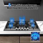 Gas Cooktop 30 Inch, Built-in 5 Burners Gas Stovetop Stainless Steel LPG/NG Convertible Gas Stove Dual Fuel Sealed Gas Cooktop - Black