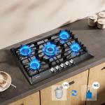 Gas Cooktop 30 Inch, Built-in 5 Burners Gas Stovetop Stainless Steel LPG/NG Convertible Gas Stove Dual Fuel Sealed Gas Cooktop - Black