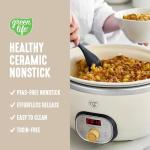 GreenLife 6 QT Ceramic Non Stick Slow Cooker, PFAS-Free Programmable Removable Pot for Family Meals, Sear on Stovetop Keep Warm, Digital Timer, Dishwasher Safe Glass Lid & Crock, Cream