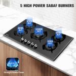 Tymetik 36 Inch Gas Cooktop, Built-in Tempered Glass Gas Stovetop 5 High Efficiency Burners Gas Stove Top Propane/Natural Gas Convertible Gas Hob (Black)