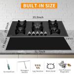 Tymetik 36 Inch Gas Cooktop, Built-in Tempered Glass Gas Stovetop 5 High Efficiency Burners Gas Stove Top Propane/Natural Gas Convertible Gas Hob (Black)