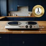 OVENTE Countertop Infrared Double Burner, 1700W Electric Hot Plate and Portable Stove with 7.75" and 6.75" Ceramic Glass Cooktop, 5 Level Temperature Setting and Easy to Clean Base, Silver BGI102S